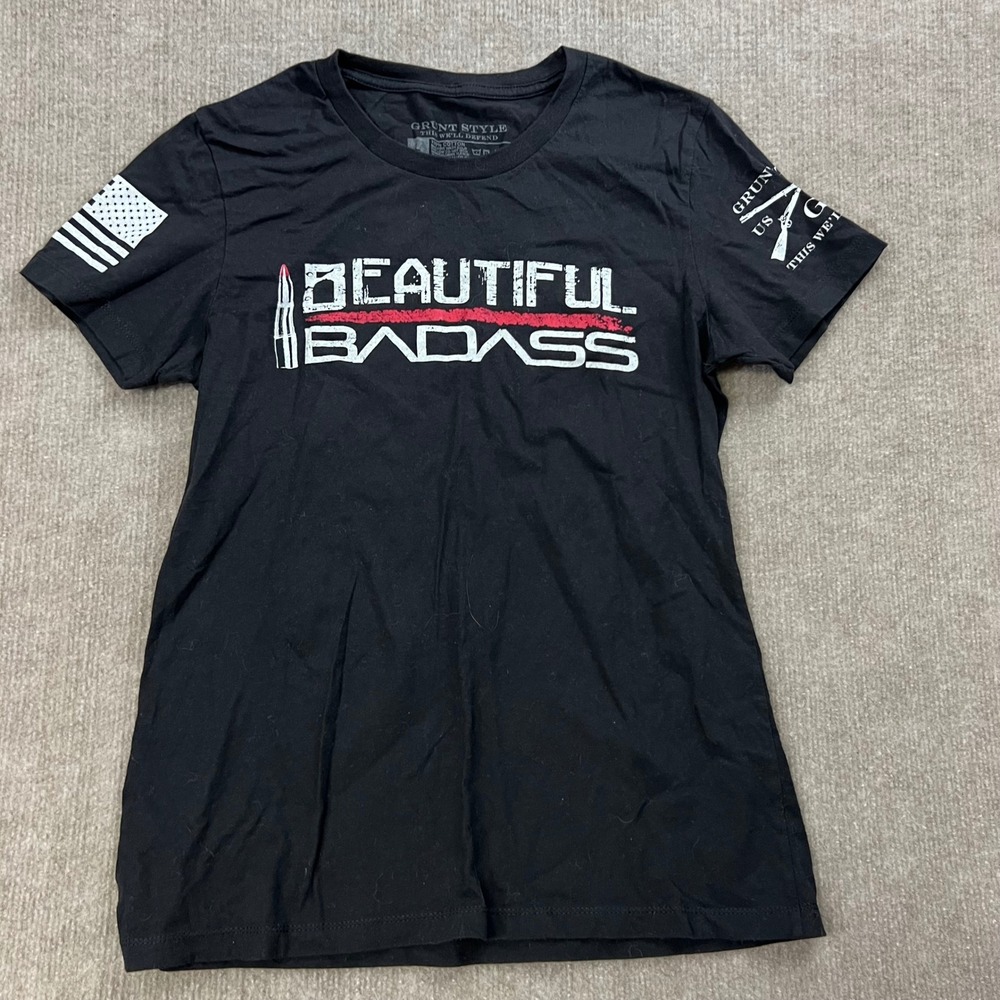 Grunt Style Beautiful Badass Black Graphic T-Shirt American Flag 1776
